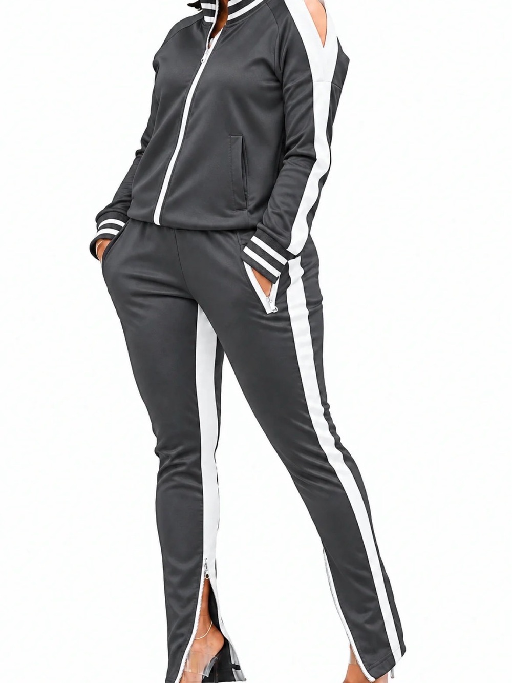 Women's Black & White Track Pants โ Athletic Stripe Joggers